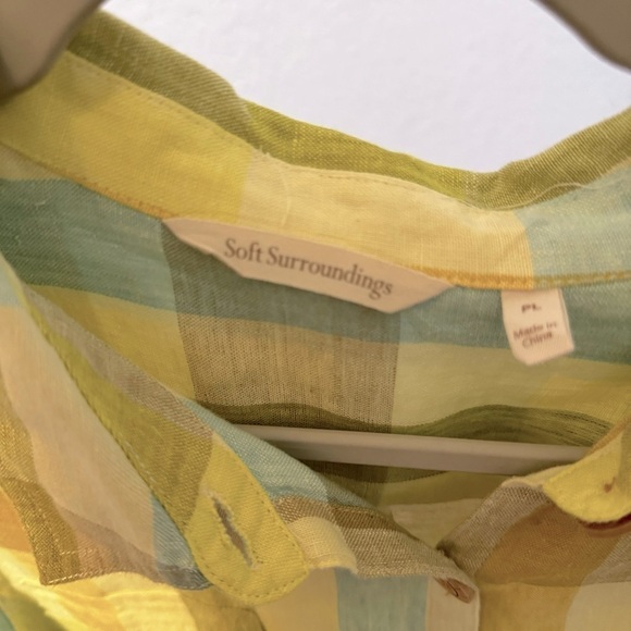 Soft Surroundings Avalon Tartan Plaid Linen Short Sleeve Wooden Buttons Shirt - Picture 2 of 7